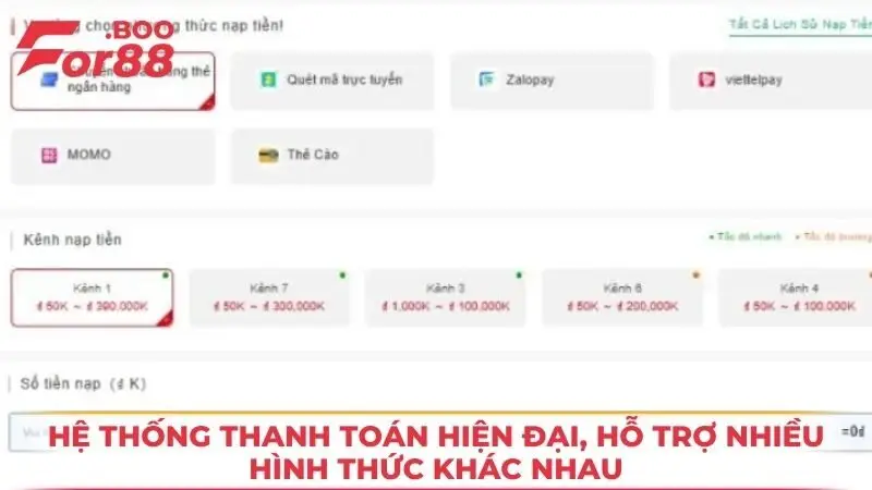 Hệ thống thanh toán hiện đại, hỗ trợ nhiều hình thức khác nhau